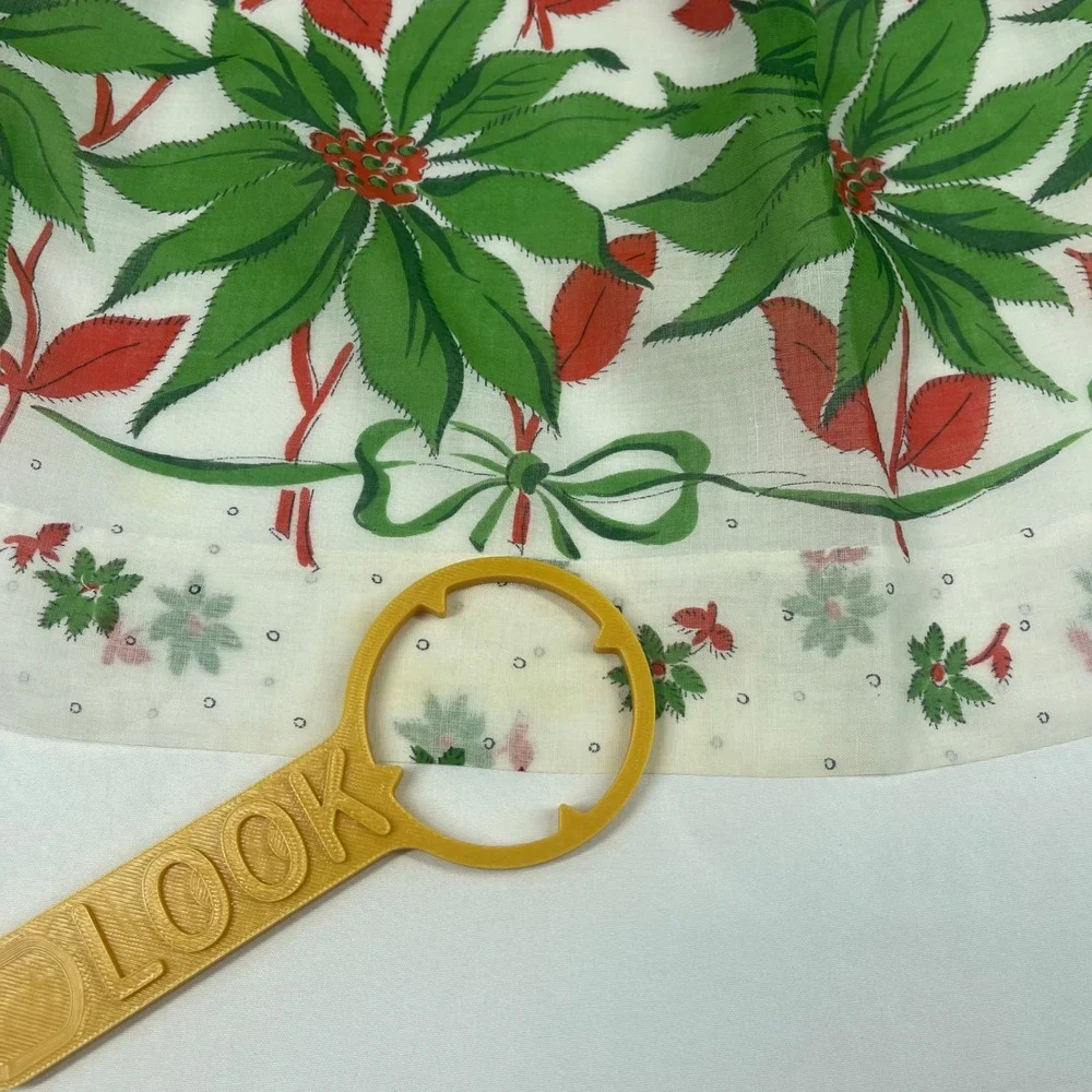 Vintage Christmas Half Apron Poinsettia Green Bow Print Two Pockets White Red